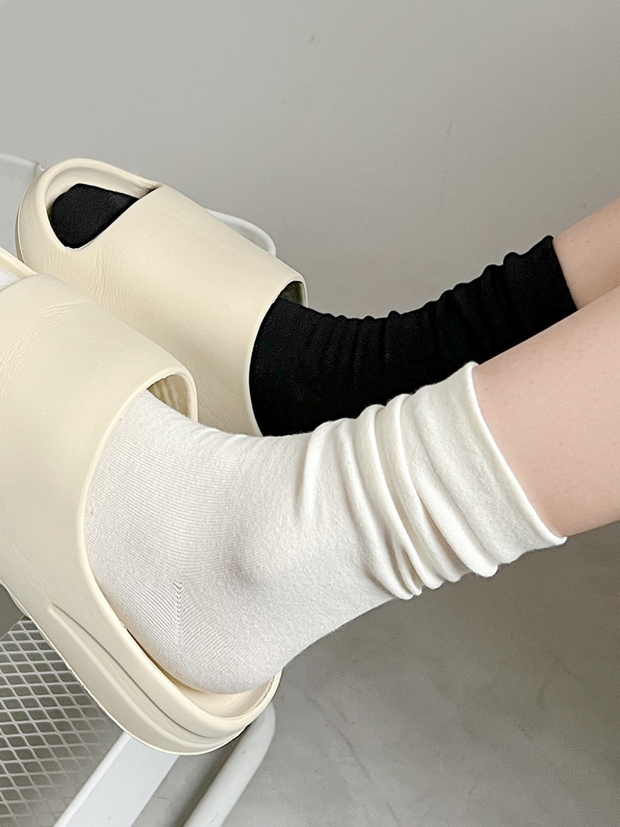 白色袜子女中筒堆堆袜夏季无骨袜月子纯棉ins潮春秋黑色薄款长袜