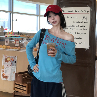 HoloceneT恤夏季修身斜肩上衣