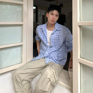 男生宽松休闲衬衣男款 衬衫 高街百搭上衣 潮牌格子长袖 Holocene美式