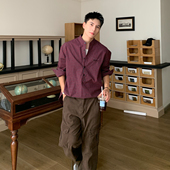 Holocene美式 宽松休闲廓形衬衣 男春秋季 潮牌复古格子立领衬衫 长袖