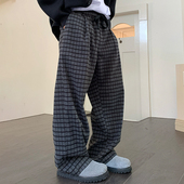 潮牌格子裤 子情侣款 秋冬休闲裤 Holocene美式 直筒宽松百搭简约长裤