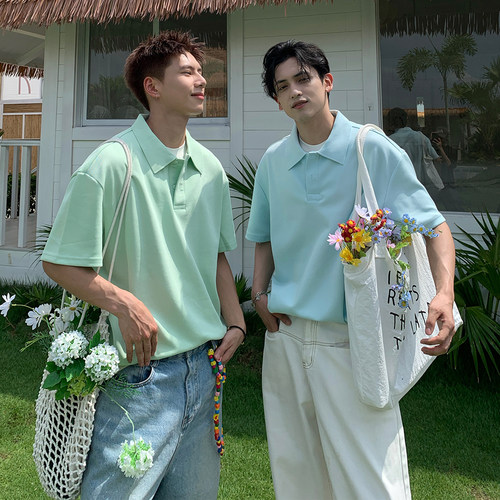 Holocene纯色短袖假两件Polo衫男