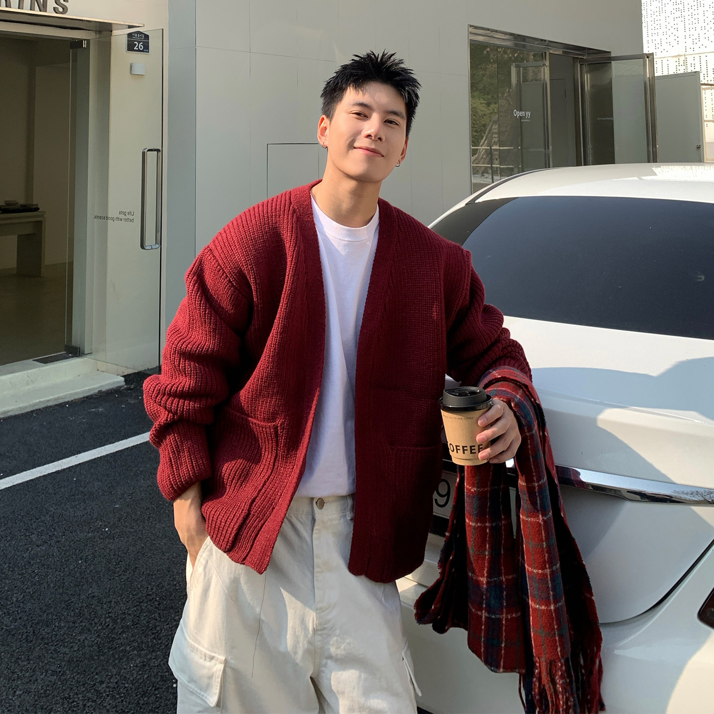 Holocene美式潮牌新贵老钱风道袍开衫毛衣男冬季慵懒人夫感针织衫