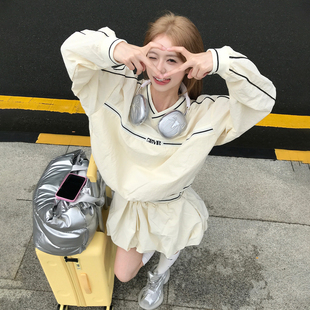 女复古宽松户外防风冲锋衣外套 卫衣短裙套装 Holocene美式 潮牌长袖