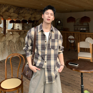 百搭长袖 Holocene美式 薄款 男春季 上衣 潮牌复古慵懒氛围感格子衬衫