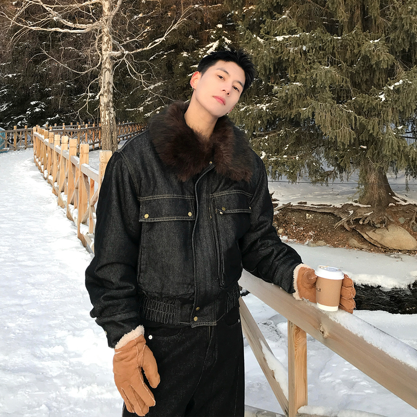 Holocene皮草毛领棉服外套