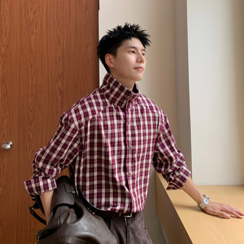 Holocene日系拼色立领衬衫男