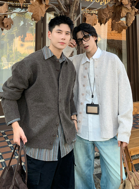 Holocene美式潮牌老钱风排扣开衫毛衣男秋季复古慵懒风针织衫外套