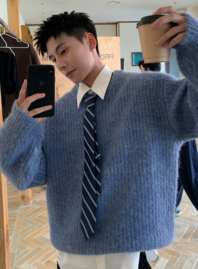 Holocene美式潮牌圆领软糯内搭打底衫套头针织衫慵懒保暖情侣毛衣