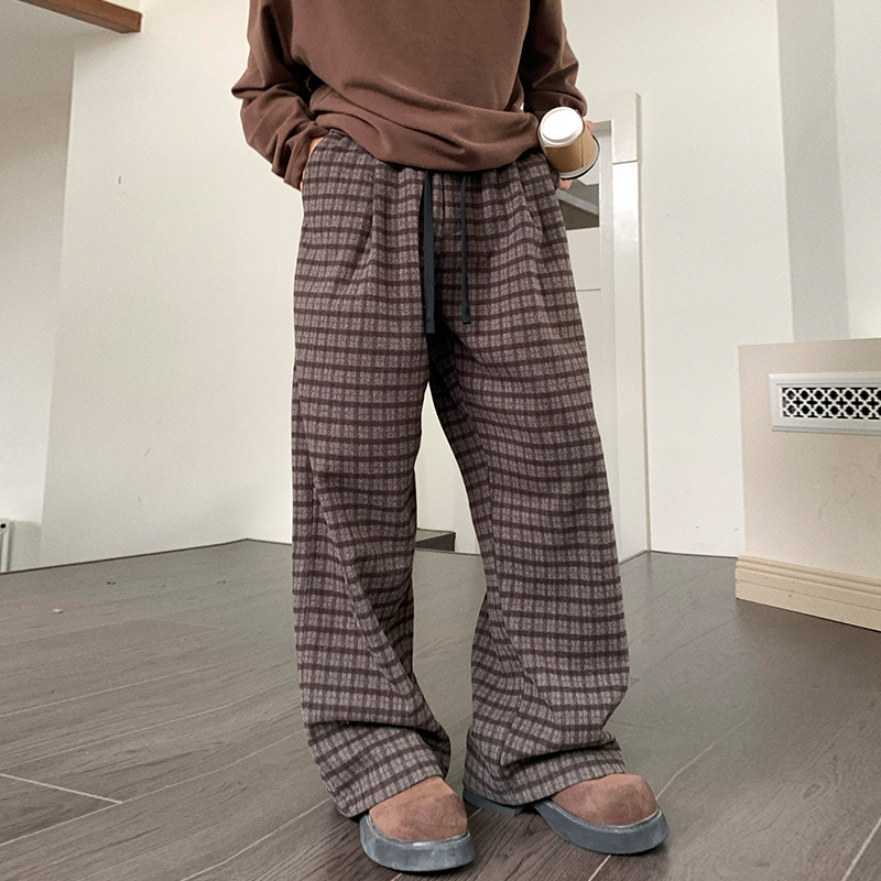 Holocene长裤阔腿格子休闲裤