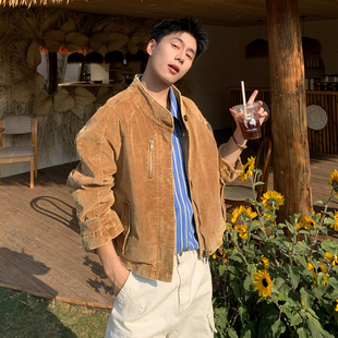 Holocene美式 潮牌复古洗水灯芯绒立领短夹克男休闲风痞帅潮流外套