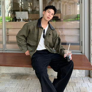 Holocene美式 潮牌设计感复古翻领麂皮绒夹克男巴恩风廓形宽松外套