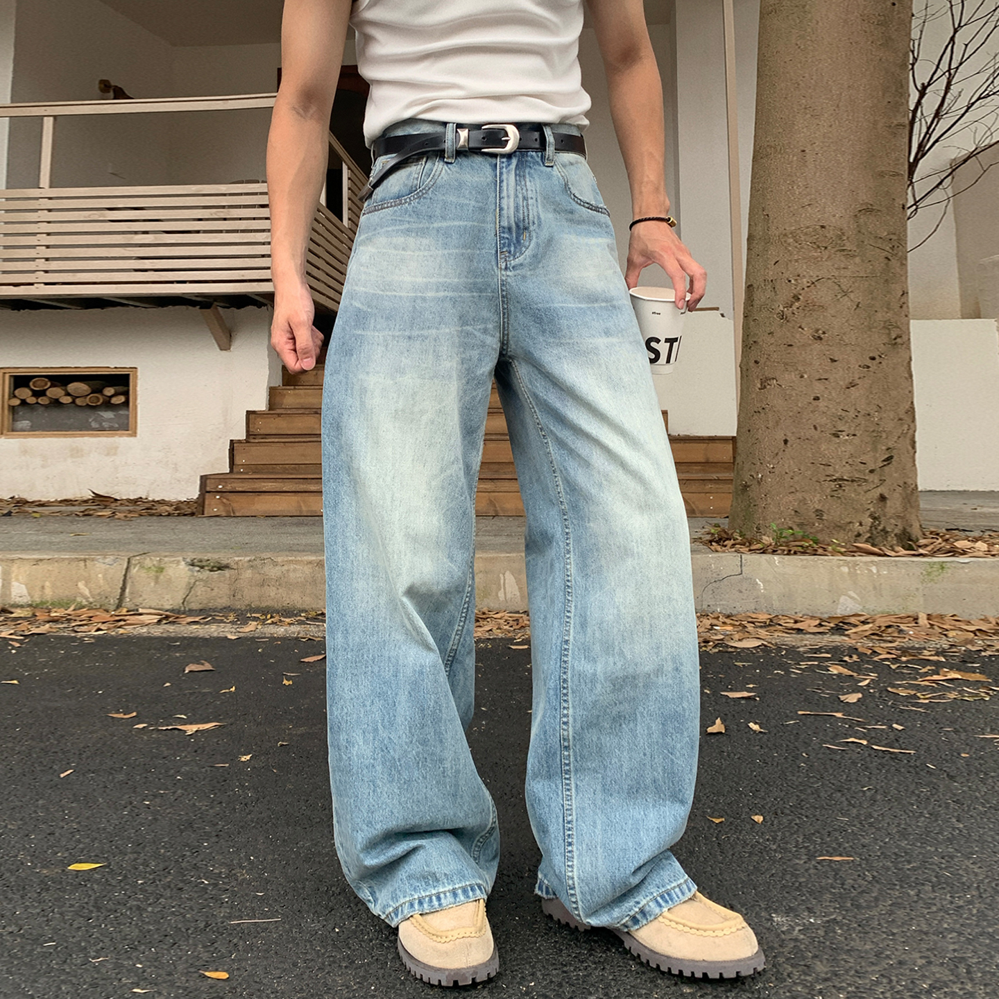 Holocene阔腿直筒牛仔裤