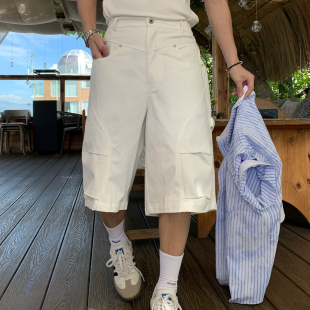 短裤 Holocene美式 宽松工装 男2025夏季 潮牌打褶廓形弯刀七分休闲裤