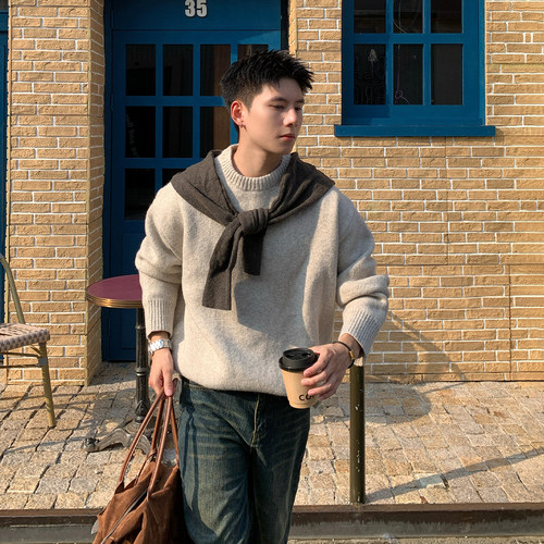 Holocene美式潮牌圆领假两件毛衣