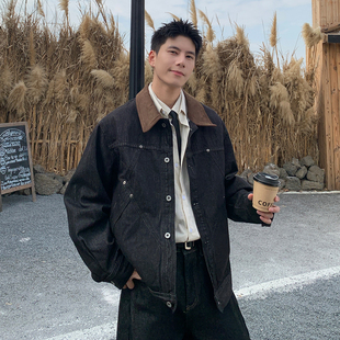 高街时尚 风水洗做旧翻领牛仔外套男春季 夹克 潮牌工装 Holocene美式