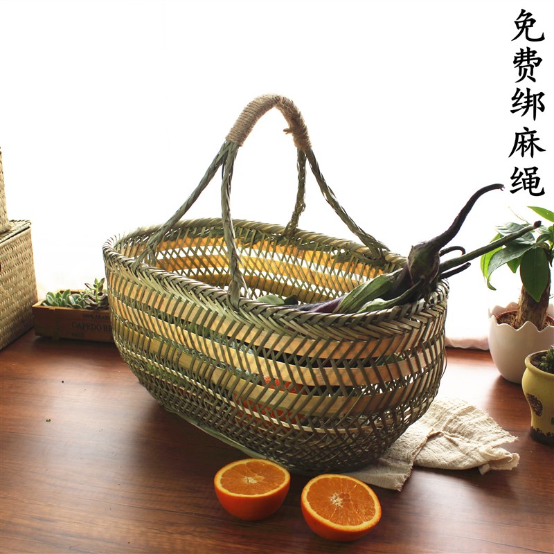 竹编制品手工竹篮子家用手提菜篮野餐篮子鸡蛋篮水果收纳农家竹筐