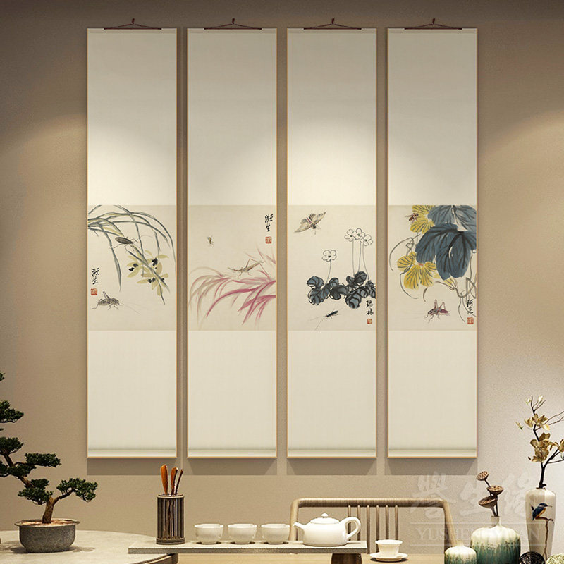 齐白石花鸟国画中式卷轴挂画竖版茶室书房装饰画餐厅过道墙壁画,家居饰品,国画,淘宝优惠券,粉丝福利购,淘宝优惠卷
