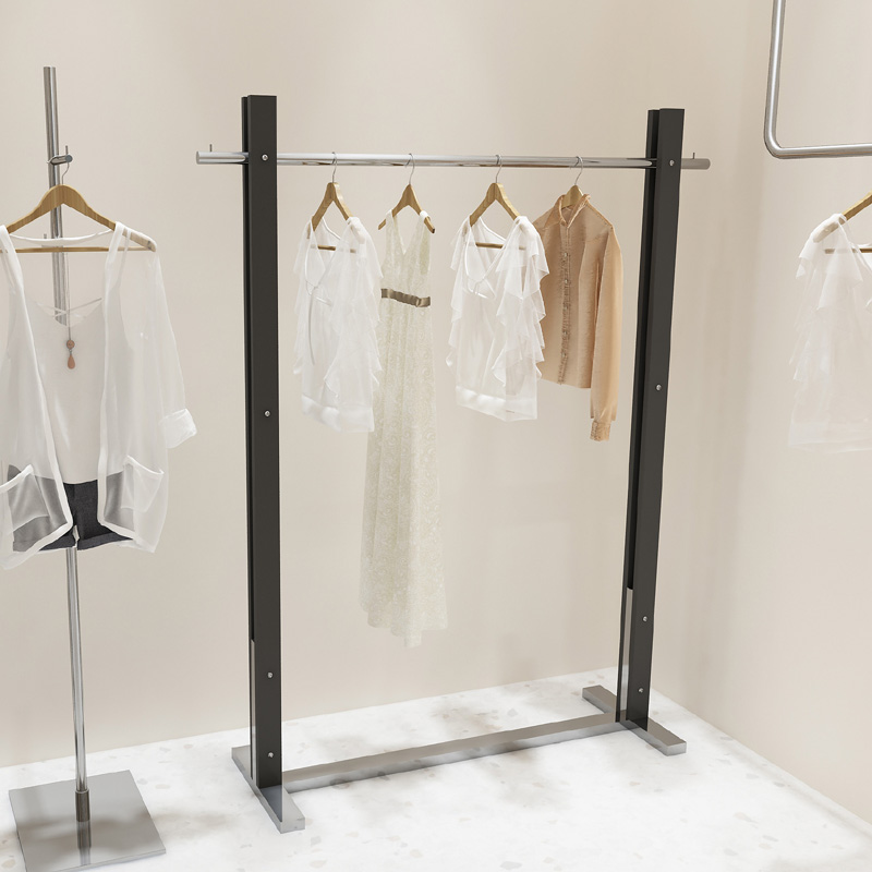 服装店展示架简约现代亚光黑挂衣架女装店加厚不锈钢落地挂衣架