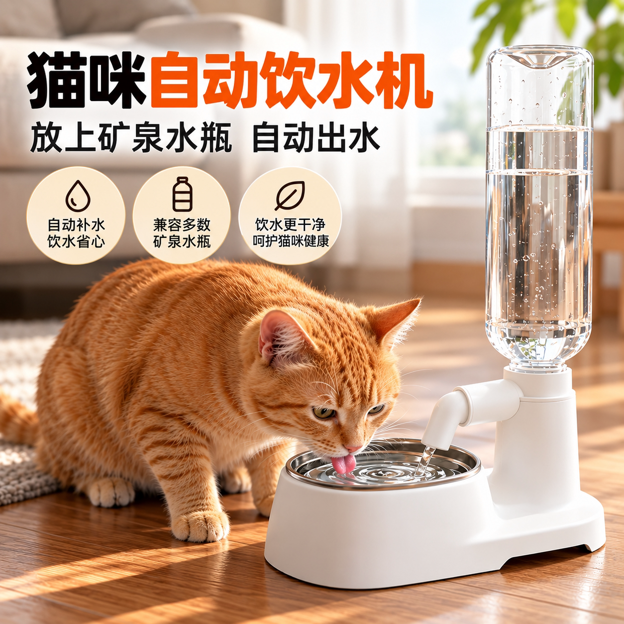 猫咪自动喂水器矿泉水瓶通用宠物饮水机立式水壶居家外出省心补水