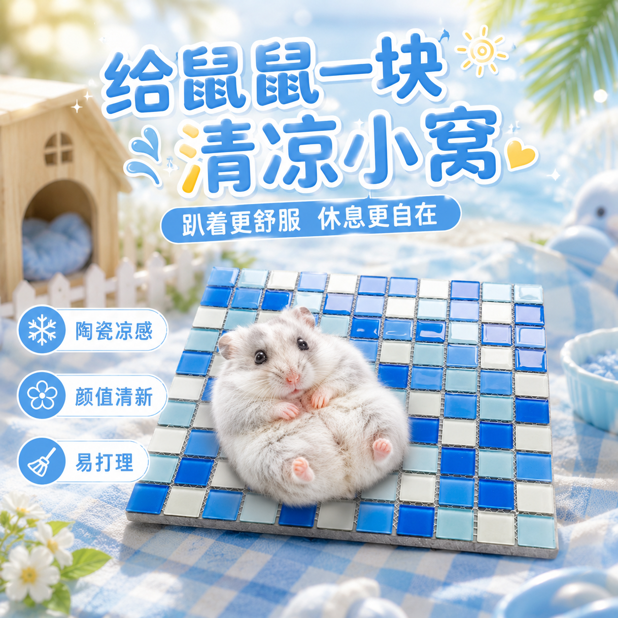 仓鼠冰垫夏天兔子金丝熊散热板避暑降温神器小宠专用凉席冰屋凉垫