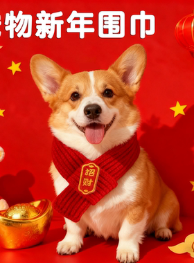 柯基招财围巾狗狗比熊围脖宠物饰品围兜口水巾猫过年喜庆宠物围巾
