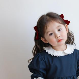 儿童发饰丝绒红色发卡不伤发小女孩女童蝴蝶结发圈侧边夹头饰发卡