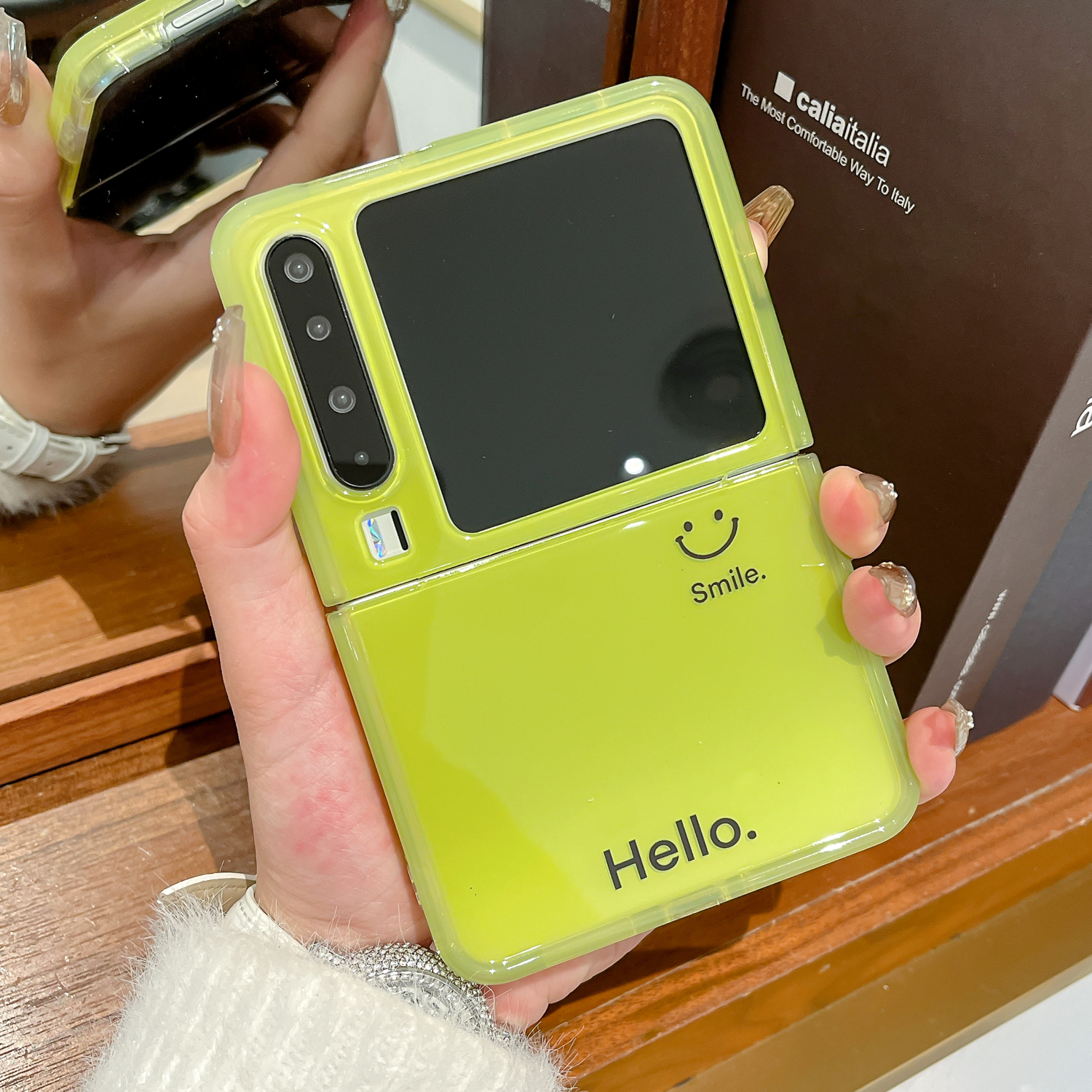 华为pocket2手机壳绿色笑脸