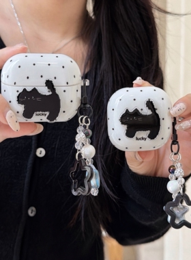 适用三星buds3pro保护壳ins风黑色波点女款budspro耳机套budsfe蓝牙live耳机软盒挂件白底2pro充电3fe软壳pro