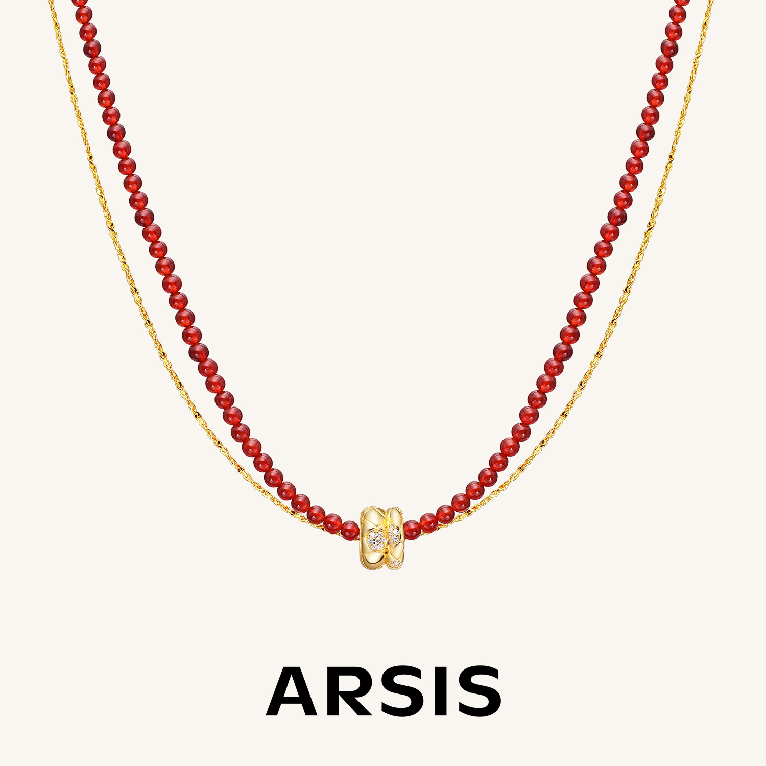 【明星同款】ARSIS祥瑞双环项链双层链玛瑙串珠链节日礼物新款
