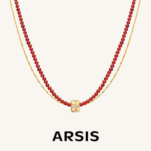 ARSIS祥瑞双环项链红色双层链玛瑙本命年串珠新年礼物新款