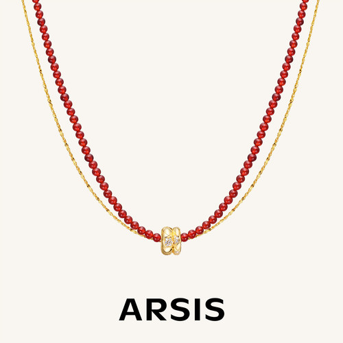 ARSIS蛇纹祥瑞双环项链红色新款