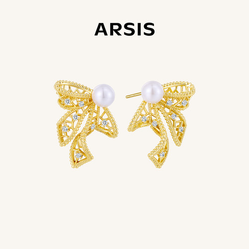 ARSIS珍珠镂空蝴蝶结耳钉