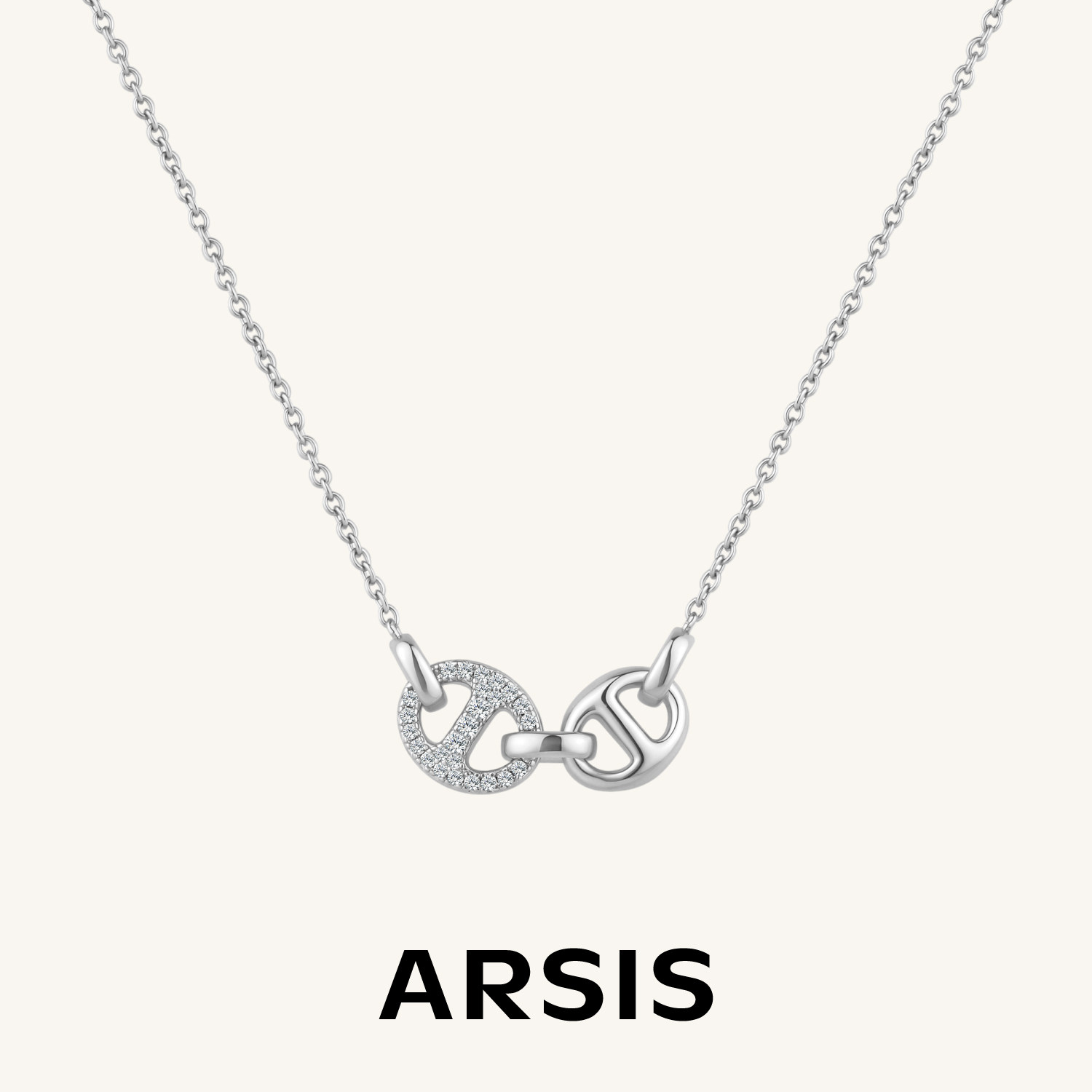 【新款】ARSIS自由搭配猪鼻双环锁骨链银色项链高级感颈链镶钻