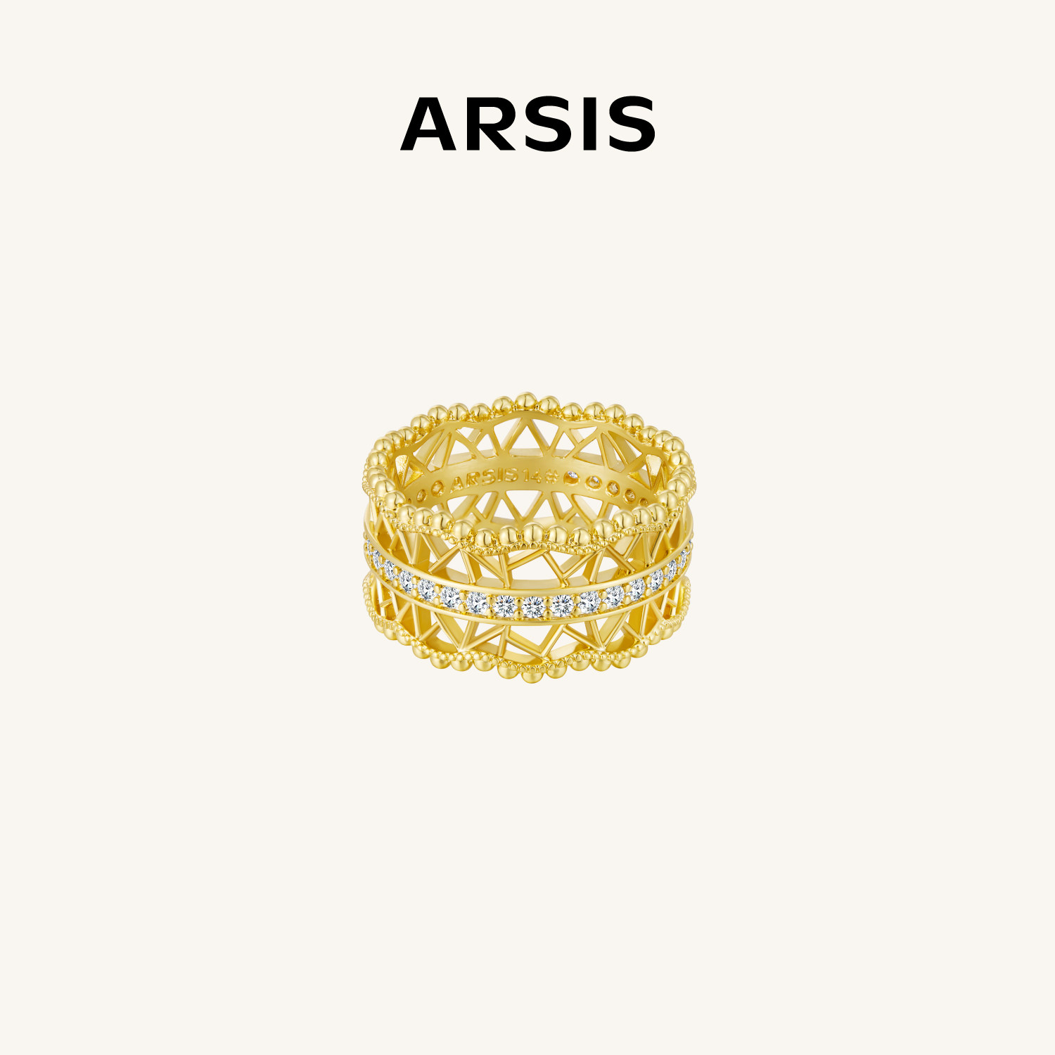 ARSIS轻奢飘带镶钻镂空戒指图片