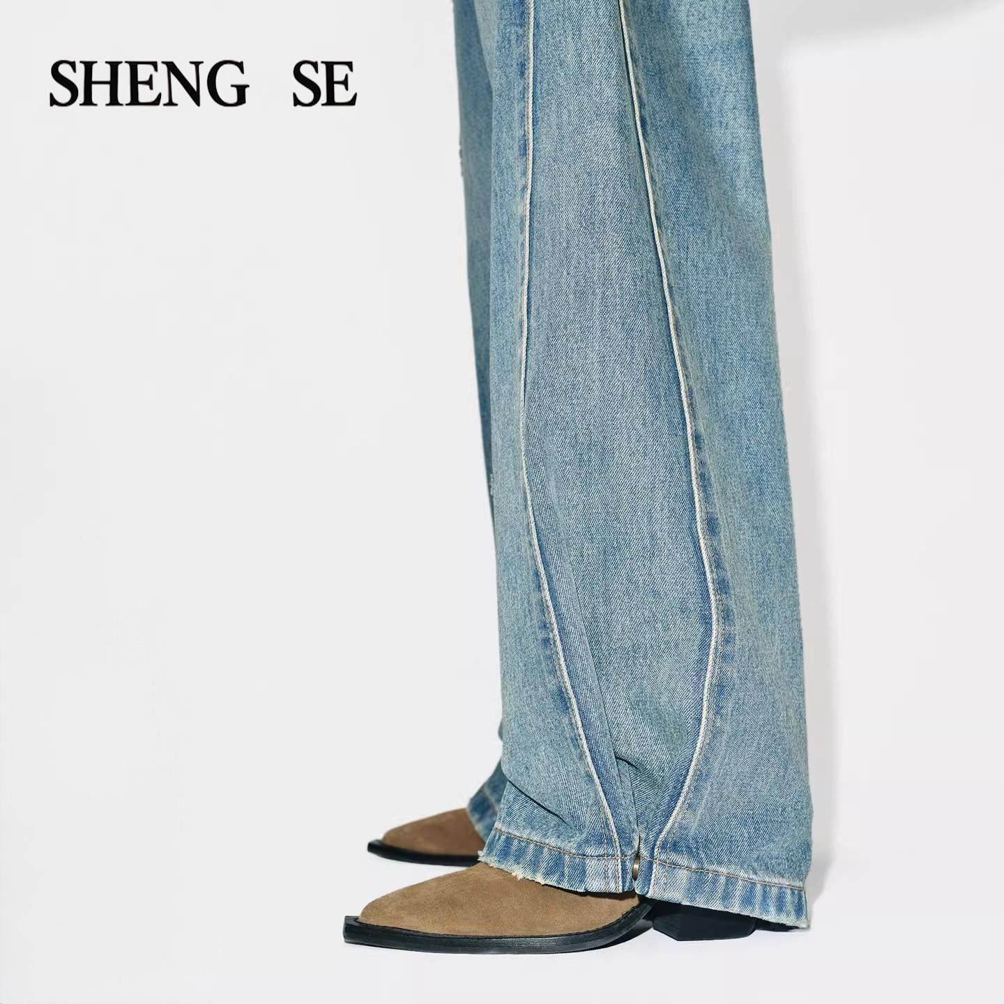 春款美式风棉解构boxyfit蓝中腰牛仔裤复古气质百搭直筒阔腿长裤,女装/女士精品,牛仔裤,淘宝优惠券,粉丝福利购,淘宝优惠卷