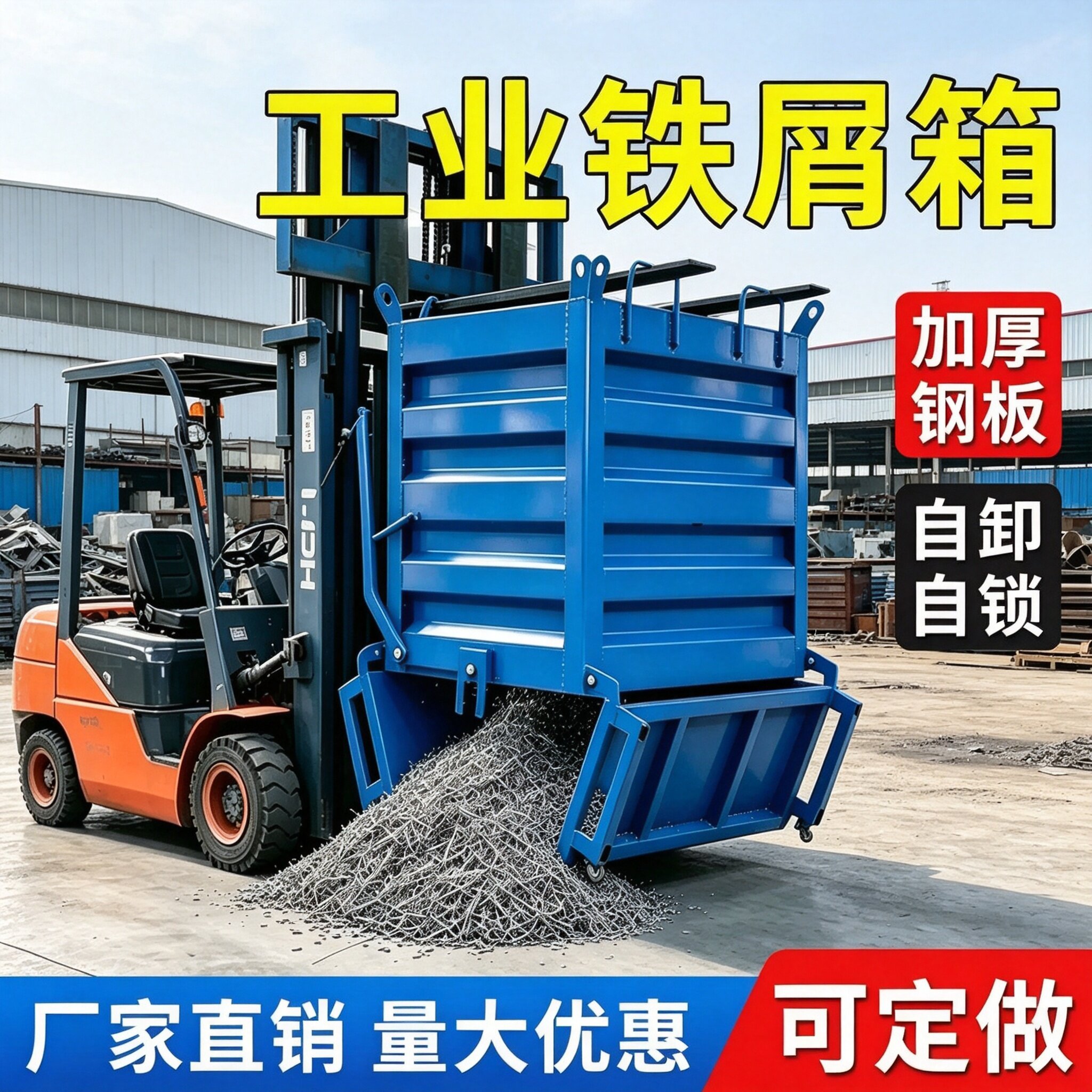 废料收集箱铁屑箱重型金属周转箱叉车周转箱工业车间自卸式废料箱