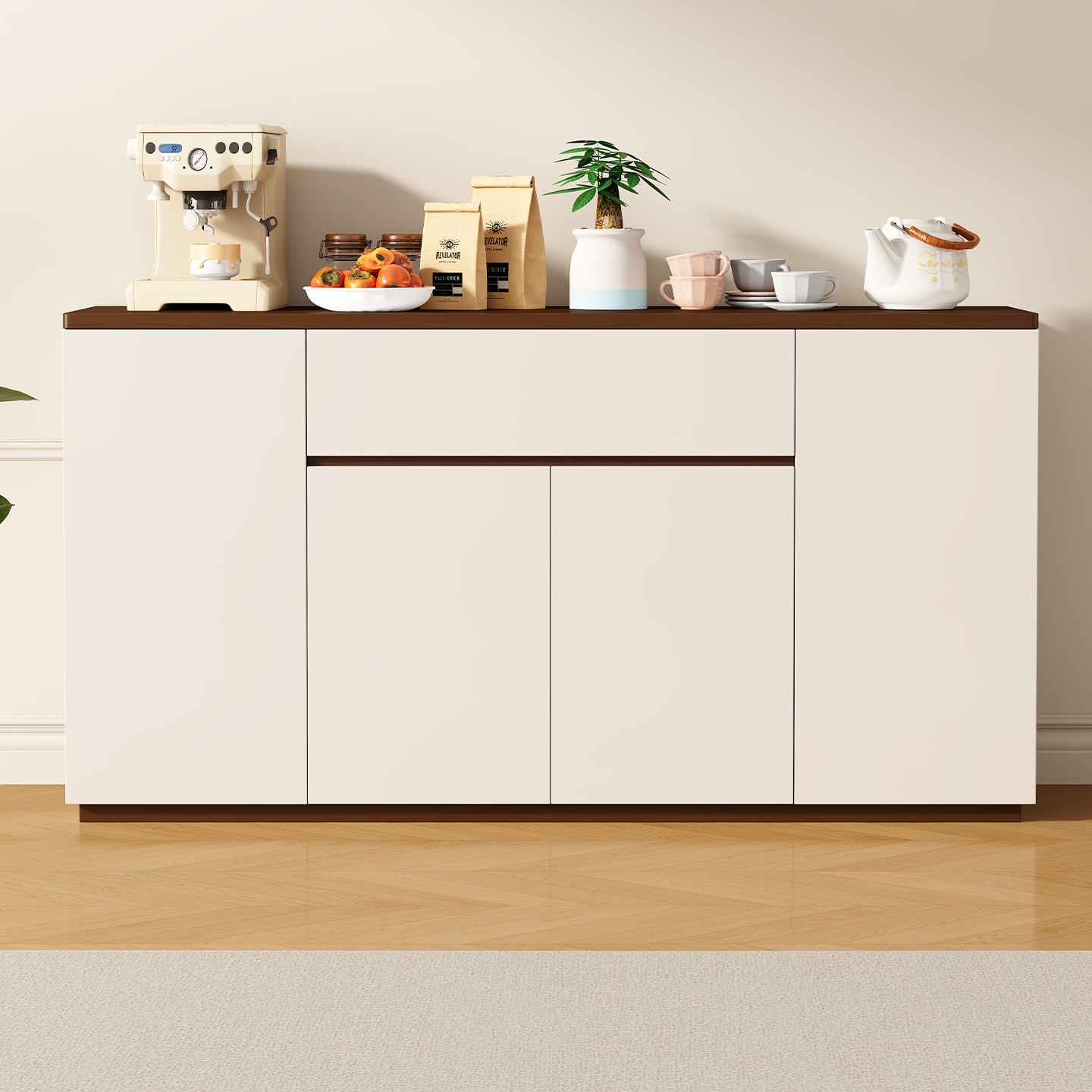 奶油风餐边柜靠墙一体储物柜茶水柜实木收纳边柜客厅餐厅置物柜子,住宅家具,餐边柜,淘宝优惠券,粉丝福利购,淘宝优惠卷