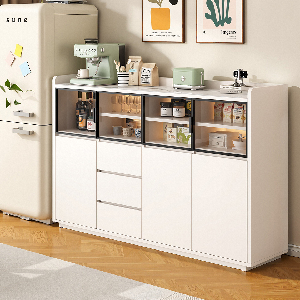 实木餐边柜靠墙一体储物柜轻奢酒柜家用茶水柜岩板客厅收纳置物柜,住宅家具,餐边柜,淘宝优惠券,粉丝福利购,淘宝优惠卷