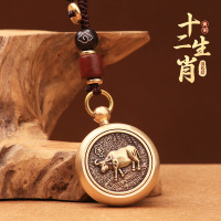 純黃銅十二生肖轉錢鑰匙扣掛件