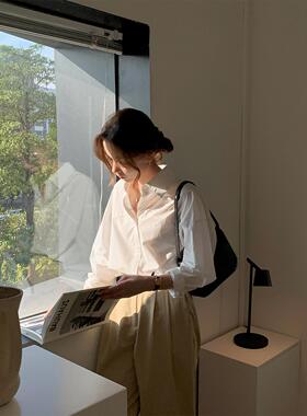 5siss 叠穿百搭简约休闲防晒衬衫女夏季气质宽松垂顺长袖纯棉衬衣