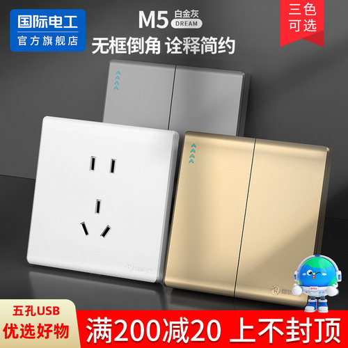 国际电工86型10A一开带五孔插座