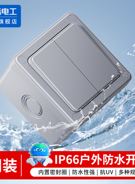 IP66级户外防水开关盒按钮室外工业电源防雨单开双控面板墙壁门铃