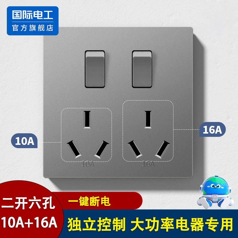 国际电工86型两开十孔开关插座