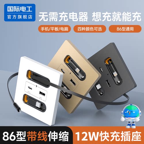 国际电工12W快充伸缩线USB插座