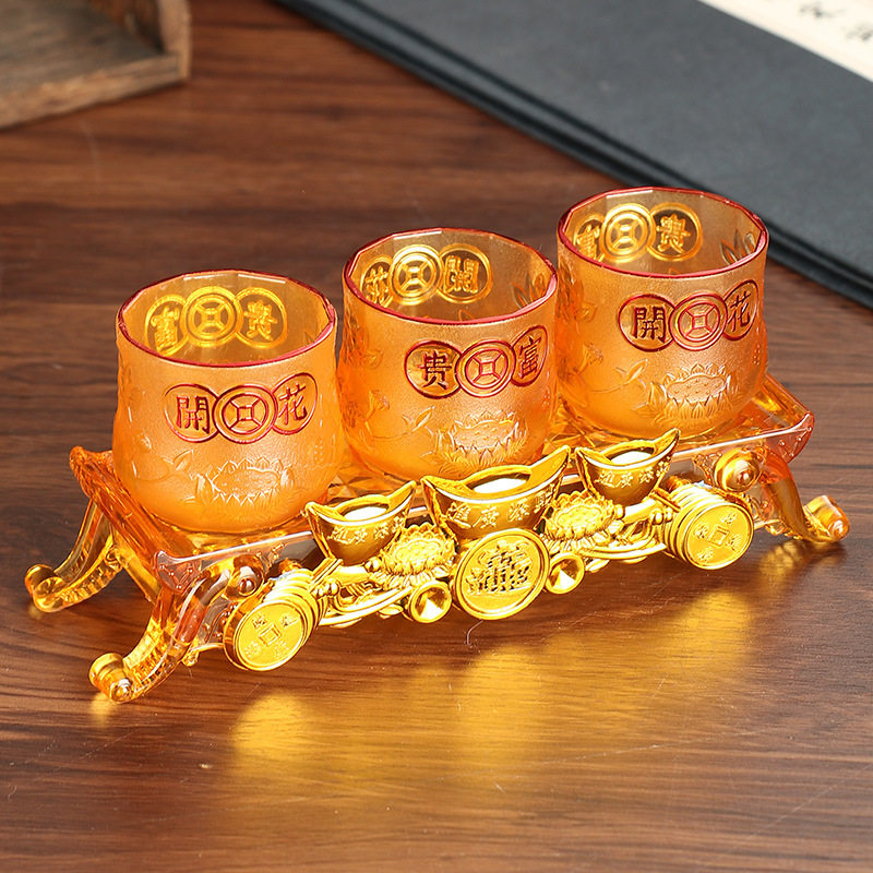 仿琉璃供酒杯水杯茶杯佛前财神爷祖先地主关公婚庆用品净水圣水杯