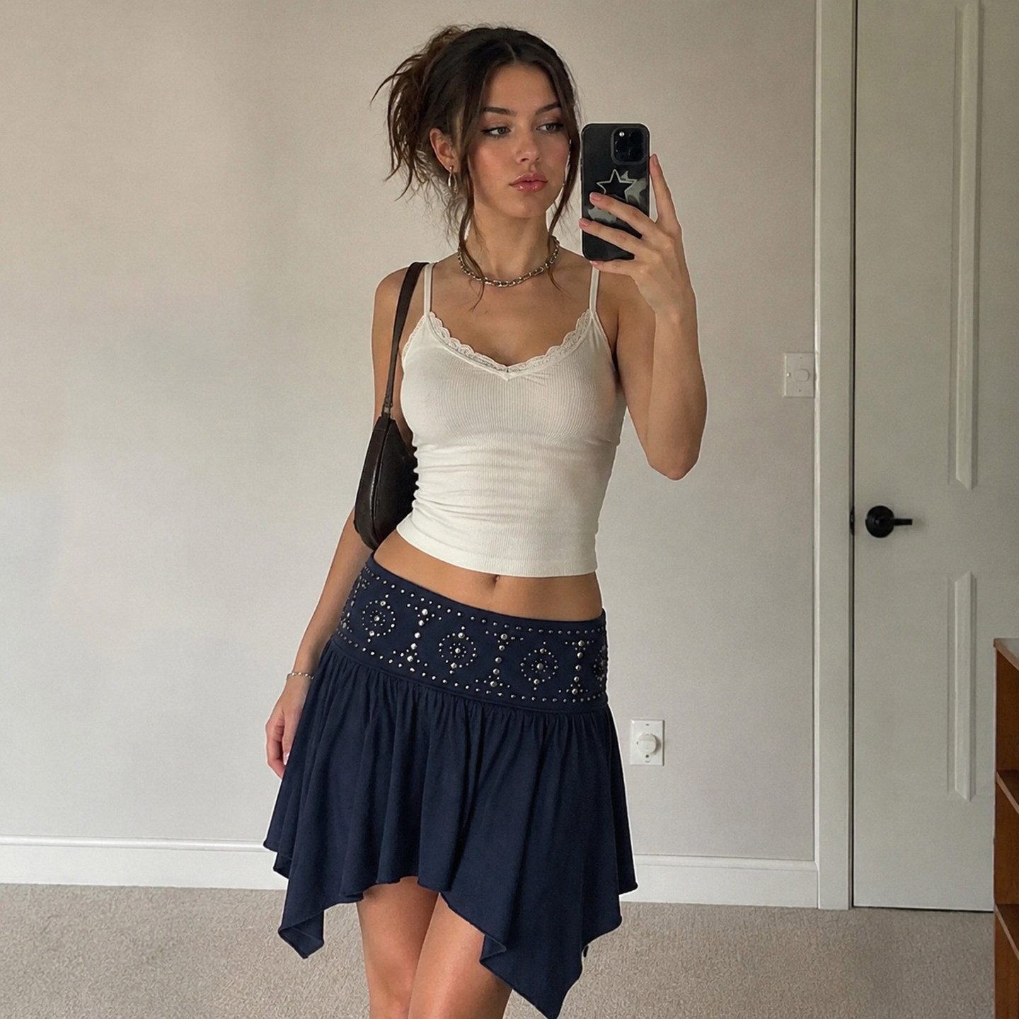 IAEY复古Y2K千禧辣妹铆钉烫钻低腰半身裙女秋冬古着感显瘦百褶裙