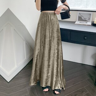 金属感亮闪半T裙遮跨大摆裙a字 2025新款 新品 高腰垂感半身裙女夏季