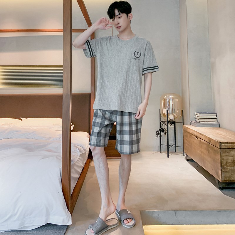 极速男士睡衣男款夏季纯棉短袖短裤家居服夏天薄款全棉.大码可外