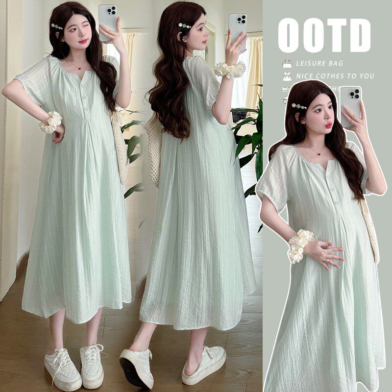 新品孕妇装夏装2025新款连衣裙夏季短袖衬衫雪纺S裙女法式长裙时